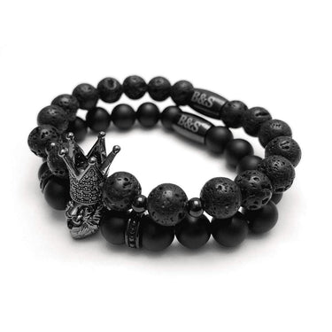 Man Bracelets - Men’s Beaded Bracelets - Black Crowned Lion Set - Men’s Bracelet Bracelet Brother & Sisters